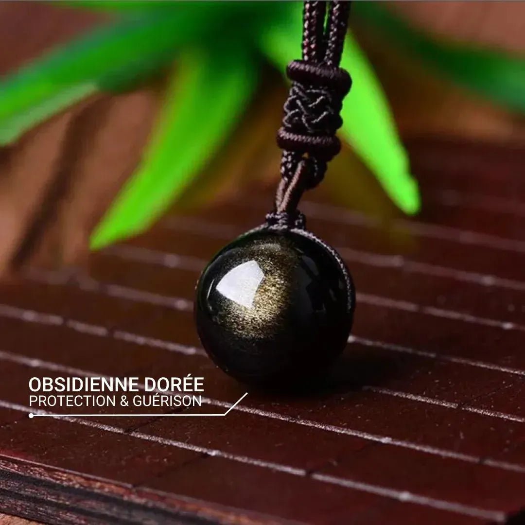 Pendentif : Gemme d'obsidienne dorée